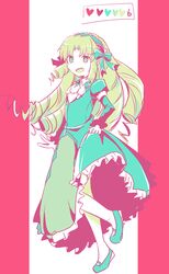  border commentary_request dress drill_hair fate/hollow_ataraxia fate_(series) female green_hair hairband heart limited_palette long_hair luviagelita_edelfelt minafuni pink_border ringlets simple_background solo white_background 