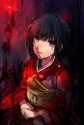  bad_id bad_pixiv_id black_hair blood bug butterfly fatal_frame fatal_frame_2 female floral_print japanese_clothes kimono kurozatou_owata long_sleeves obi sash short_hair sitting solo tachibana_chitose tears wide_sleeves 