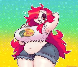  1girls big_breasts breedable chubby chubby_female exposed_belly jean_shorts meme_clothing navel red_hair ripped_shirt short_shorts thick_thighs toon_michaela toxicsoul77 whore_eyes wide_hips 