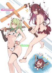  2girls artist_request barefoot bikini ceres_fauna cow_print female female_only hololive hololive_english hololive_english_-council- hololive_english_-promise- irys tagme virtual_youtuber 