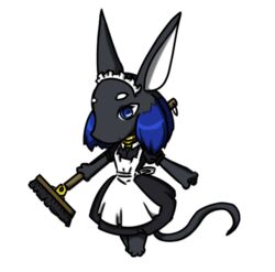  2012 anthro anubian_jackal anubis black_body black_fur blue_eyes blue_hair broom canid canine canis cleaning_tool clothing deity egyptian_mythology eyebrows female fur hair holding_broom holding_cleaning_tool holding_object img_(futaba) jackal maid_apron maid_headdress maid_uniform mammal middle_eastern_mythology mythology nijiura_maids solo sosei-san uniform white_eyebrows zamuzaza2 