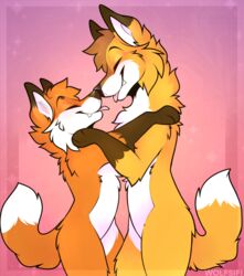  absurd_res anthro blep boop canid canine closed_eyes duo fox foxbrush_tailwag fur happy hi_res hug male male/male mammal nose_boop nose_to_nose nude orange_body orange_fur red_fox side_view simple_background skayo smile tongue tongue_out true_fox wolfsifi yellow_body yellow_fur 