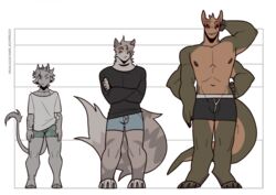  anthro bovid bulge caprine crossed_arms domestic_cat felid feline felis fluffy fluffy_tail gemini_the_sergal goat goat_tail group hi_res male mammal multi_arm multi_eye multi_limb muscular sergal shy smile tail trio 