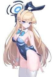  absurdres animal_ears back_bow blonde_hair blue_archive blue_bow blue_bowtie blue_eyes blue_hair blue_halo blue_leotard bow bowtie braid breasts cowboy_shot detached_collar fake_animal_ears fake_tail female half_up_braid halo highleg highleg_leotard highres iznal leotard long_hair multicolored_hair official_alternate_costume playboy_bunny rabbit_ears rabbit_tail simple_background solo standing strapless strapless_leotard streaked_hair tail thighhighs toki_(blue_archive) toki_(bunny)_(blue_archive) white_background white_thighhighs white_wrist_cuffs wrist_cuffs 