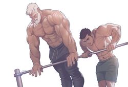  age_difference boyfriends caucasian caucasian_male dilf east_asian east_asian_male gym_shorts male male_only muscles muscular muscular_male silverjow sweatpants twitter_user_oc ulric_(silverjow) wei_(silverjow) working_out 