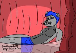  absurd_res anthro hankercheif hi_res jon_(disambiguation) male male/male male_prey mammal mustelid nick_(disambiguation) oral organs otter solo stomach vore 