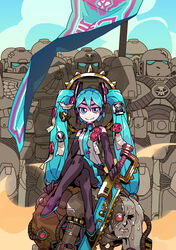  :t adeptus_astartes aqua_eyes aqua_hair banner battle_standard black_footwear black_gloves boots chainsword commentary cpt_hamburger crossed_legs crossover cyborg elbow_gloves english_commentary female femdom flag flat_chest gloves hair_ornament halo hatsune_miku headset highres human_furniture long_hair looking_at_viewer mechanical_halo multiple_boys necktie servitor sitting sitting_on_person smile smug solo_focus straight thigh_boots thighhighs twintails very_long_hair vocaloid war_banner warhammer_40k weapon 