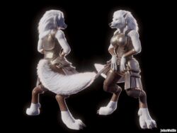  3d_(artwork) 4:3 animated anthro armor belt black_background blizzard_entertainment bouncing bouncing_tail braided_hair breastplate canid canine canis digital_media_(artwork) fangs female fur hair johnwulffe long_hair mammal mane mane_hair mythological_canine mythological_creature mythology plate_armor short_playtime simple_background solo tail tail_motion teeth warcraft warrior were werecanid werecanine werewolf white_body white_fur wolf worgen 