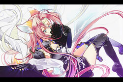  animal_ears blue_eyes fan gloves houshin_engi komenama long_hair pink_hair so_dakki thighhighs 