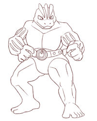  black_and_white generation_1_pokemon line_art machoke male monochrome nintendo pokemon pokemon_(species) simple_background solo thegreatmatsutzu white_background 