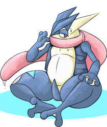  ambiguous_gender amphibian anthro bodily_fluids fan_character generation_6_pokemon greninja nintendo pink_eyes pokemon pokemon_(species) simple_background solo sweat sweatdrop thegreatmatsutzu white_background 