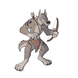  1:1 2018 3_toes 4_fingers absurd_res angry anthro arrow_(weapon) barefoot biped black_claws black_nose bodypaint bottomwear bow_(weapon) canid canine canis claws clothed clothing digital_media_(artwork) facial_paint feet fingers fur gloves_(marking) grey_body grey_fur grey_tail hi_res holding_object holding_weapon jewelry leg_markings loincloth looking_at_viewer male mammal markings necklace notched_ear paintfox pendant plantigrade ranged_weapon simple_background socks_(marking) solo standing tail toe_claws toes topless tribal war_paint weapon white_background wolf 