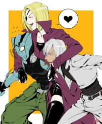  2boys bad_id bad_pixiv_id blonde_hair commentary_request eyepatch female heart k.k._(kekkai_sensen) kekkai_sensen multiple_boys oui_lion spoken_heart white_hair zap_renfro zed_o&#039;_brien 