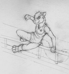  2018 anthro eldingo_(artist) fur heart_symbol hi_res jumping male parkour simple_background solo traditional_media_(artwork) young 