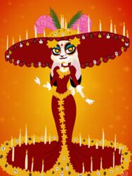  2017 3:4 anthro bodypaint bone calavera calavera_face_paint candle clothed clothing day_of_the_dead disney dress face_paint facial_markings female fire front_view fully_clothed hat head_markings headgear headwear hi_res holidays judy_hopps la_catrina la_muerte lagomorph leporid long_ears looking_at_viewer mammal markings orange_eyes rabbit sewn_mouth skelly_doll skull skull_face_paint solo standing the_book_of_life zootopia 