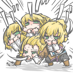  afterimage arm_warmers blonde_hair commentary_request dempsey_roll female fighting_stance green_eyes kureha_mitsushige mizuhashi_parsee photoshop_(medium) pointy_ears short_hair solo touhou 