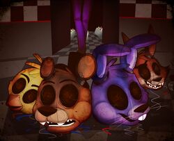  animatronic avian beak bear bird bonnie_(fnaf) brown_body brown_fur canid canine chica_(fnaf) chicken clothing eye_patch eyewear feathers five_nights_at_freddy&#039;s five_nights_at_freddy&#039;s_3 fox foxy_(fnaf) freddy_(fnaf) fur galliform gallus_(genus) group hat headgear headwear hi_res human lagomorph leporid machine male mammal open_mouth phasianid purple_body purple_fur purple_man_(fnaf) rabbit red_body red_fur robot scottgames top_hat toy-bonnie william_afton_(fnaf) 