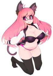  alpha_channel animal_humanoid animal_tail bottomwear bra cat_humanoid cat_tail clothed clothing eyewear felid felid_humanoid feline feline_humanoid female glasses hair hi_res humanoid jacket mammal mammal_humanoid navel panties pattern_bottomwear pattern_clothing pattern_panties pattern_underwear pink_hair red_eyes simple_background skimpy slugbox solo spots spotted_bottomwear spotted_clothing spotted_panties spotted_underwear topwear transparent_background underwear 