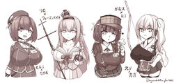  4girls arrow_(projectile) beret borrowed_character bow_(weapon) braid breasts cleavage commentary_request cosplay crown eri_(hsuliherng) flower frown hat highres huge_breasts kaga_(kancolle) kaga_(kancolle)_(cosplay) kanae_(hsuliherng) kantai_collection large_breasts long_hair magatama mini_crown multiple_girls muneate nanako_(hsuliherng) one_eye_closed open_mouth oppai_loli original rina_(hsuliherng) rose ryuujou_(kancolle) ryuujou_(kancolle)_(cosplay) shikigami short_hair side_ponytail single_braid sweatdrop takao_(kancolle) takao_(kancolle)_(cosplay) thighhighs translation_request twintails vereshhagin visor_cap warspite_(kancolle) warspite_(kancolle)_(cosplay) weapon 