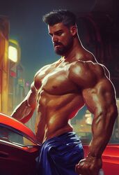  1boy ai_generated carwash male male_only midjourney muscles muscular muscular_male outdoors outside shirtless_male 