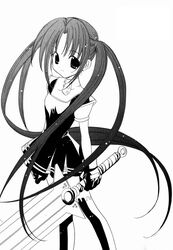  female gloves greyscale long_hair melty_bagle miniskirt monochrome nanase_aoi petit_monster skirt solo thighhighs 