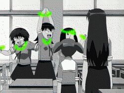  5girls animated animated anime_screenshot azumanga_daiou bonklers epilepsy_warning kagura_(azumanga_daioh) kasuga_ayumu lowres mihama_chiyo mizuhara_koyomi multiple_girls rave_party takino_tomo third-party_edit 