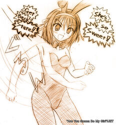  animal_ears female fishnet_pantyhose fishnets kusaka_maichi leotard monochrome official_alternate_costume orange_theme pantyhose photoshop_(medium) playboy_bunny rabbit_ears sketch solo strapless strapless_leotard suzumiya_haruhi suzumiya_haruhi_no_yuuutsu 