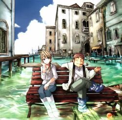  1boy amano_kozue aria_(manga) exif_thumbnail_surprise female long_sleeves outdoors venice water 