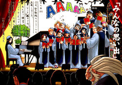  6+boys 6+girls ayuhara_natsu boman_delgado choir edaki_shin&#039;ya everyone grand_piano hat_over_eyes ichimonji_batsu imawano_raizou instrument isurugi_gan justice_gakuen kagami_kyousuke kazama_akira long_sleeves minazuki_kyouko multiple_boys multiple_girls official_art partially_translated piano roberto_miura roy_bromwell sawamura_shouma shimazu_hideo shiritsu_justice_gakuen tiffany_lords translation_request visor_cap wakaba_hinata yamada_eiji 