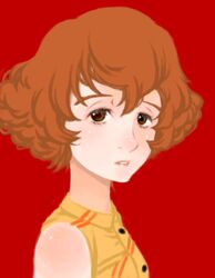  artist_request brown_eyes brown_hair female lowres red_background red_garden rose_sheedy short_hair sleeveless solo 