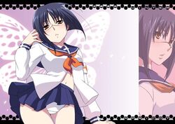  blue_sailor_collar bob_cut busou_renkin female kuroo_(project_apricot) long_sleeves navel panties pantyshot photoshop_(medium) sailor_collar solo tsumura_tokiko underwear white_panties 