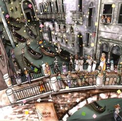  6+boys 6+girls amano_kozue aria_(manga) boat bridge exif_thumbnail_surprise gondola multiple_boys multiple_girls racing scan scenery venice water watercraft 