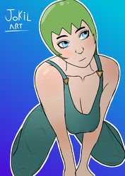  1girls big_breasts blue_eyes blush clothed female female_only foo_fighters fully_clothed green_hair jojo&#039;s_bizarre_adventure solo stone_ocean 