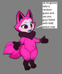  2019 4_fingers anthro asian_mythology belly big_belly biped black_body black_fur blue_tongue canid canine chest_tuft curvy_figure dialogue digital_media_(artwork) east_asian_mythology english_text eyelashes female fingers fox fox_spirit fur grey_background korean_mythology kumiho mammal mangneto meme multi_tail multicolored_body mythological_canine mythological_creature mythological_fox mythology navel neck_tuft open_mouth pink_body pink_fur pink_nose reaction_image redraw shitpost short_stack showing_teeth simple_background solo speech_bubble standing tail tails_gets_trolled telemonster text text_box thick_eyelashes tongue tuft wide_hips yossi 