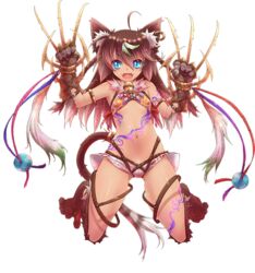  :d animal_ears animal_hands armlet awakening_(sennen_sensou_aigis) bell blue_eyes bra braid brown_hair cat_ears cat_tail claw_(weapon) dark_skin fangs female full_body fur gradient_hair jingle_bell long_hair multicolored_hair navel official_art open_mouth sennen_sensou_aigis short_shorts shorts smile tachi-e tail transparent_background tsukigami_chronica twin_braids underwear ur_(sennen_sensou_aigis) v-shaped_eyebrows weapon white_hair 