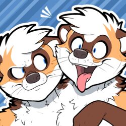  1:1 2_heads anthro blue_eyes canid canine conjoined excited eyebrows fox frankieancelotti icon looking_at_another male mammal mephitid multi_head multifur mustelid open_mouth otter raised_eyebrow skunk solo tongue tongue_out 