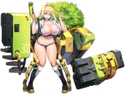  ahoge blonde_hair boots breasts choker cleavage cutoffs denim denim_shorts elf elven_forest_maker exoskeleton female full_body game_cg green_eyes groin hair_intakes hands_up hose huge_breasts knee_boots last_origin long_hair looking_at_viewer machinery micro_shorts midriff navel no_pupils official_art open_mouth pointy_ears shirt short_shorts shorts sleeves_pushed_up smile snowball22 solo standing tachi-e thighs tied_shirt transparent_background v white_choker white_shirt 