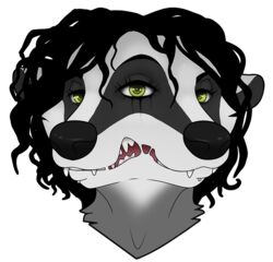  2_faces 3_eyes alpha_channel anthro badger european_badger female fused_eyes goo-connected_lips headshot_portrait looking_forward mammal meles multi_eye multi_face multi_snout mushabon mustelid musteline portrait simple_background solo 