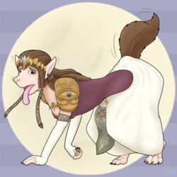  1:1 2022 4_toes 5_fingers accessory armor armwear barefoot bent_over blue_eyes blue_gem body_part_growth bottomwear breasts brown_body brown_fur brown_hair brown_tail canid canine canis circle claws clothed clothing clothing_lift crown dark_nose dewclaw digital_media_(artwork) digitigrade ear_expansion ear_piercing ear_ring elbow_gloves expansion eyebrows facial_tuft feet female feral finger_claws fingers fluffy fluffy_tail full-length_portrait fur fur_growth gem gloves gold_(metal) gold_armor gold_jewelry grey_eyes growth hair hair_accessory hands_on_ground handwear headgear hi_res human_to_feral humanoid humanoid_pointy_ears hylian jewelry lifting light_body light_skin long_hair mammal mid_transformation monotone_body monotone_fur monotone_hair monotone_tail moon nintendo open_mouth pagefluffa pattern_background pauldron paws piercing portrait prick_ears princess_zelda purple_clothing purple_topwear quadruped raised_tail red_gem ring_piercing simple_background skirt skirt_lift slim snout snout_growth solo species_transformation story story_in_description striped_background tail tail_growth tail_under_skirt the_legend_of_zelda tied_hair toe_claws toes tongue tongue_out topwear torn_clothing torn_gloves torn_handwear transformation tuft twilight_princess waist_accessory white_bottomwear white_clothing white_skirt wolf 