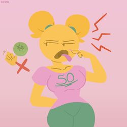  1girls 2d belly_button big_ass big_breasts cartoony disgusted emoji emoji_(race) emoji_bitch emojifam_(sssir8) female female_only looking_away mob_face no_outlines pink_background simple_eyes sssir8 tight_clothing tongue tongue_out twintails wide_hips yellow-skinned_female yellow_skin yoga_pants 