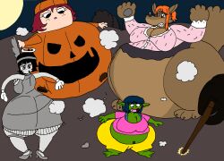  2022 absurd_res after_transformation angel angel_humanoid anthro ass azazel_(helltaker) barefoot big_butt black_hair bottomwear bridgette_hashima butt_expansion canid canine close_enough clothing crossover digital_drawing_(artwork) digital_media_(artwork) dress expansion feet female fishnet_clothing fishnet_legwear fishnet_thigh_highs food footwear freckled_face freckles fruit full_moon ginzo25 goblin green_body green_skin grey_body grey_clothing grey_dress grey_footwear grey_high_heels grey_lips grey_skin group hair halloween halo helltaker hi_res high_heels holidays humanoid humanoid_pointy_ears inflation kim_pine legwear lips looking_down mammal moon mythological_canine mythological_creature mythology nami_(one_piece) navel night one_piece open_mouth orange_hair pink_clothing pink_topwear plant pointy_ears pumpkin scott_pilgrim_(series) shoes short_stack short_stackification species_transformation thigh_highs toonification topwear transformation wand werecanid werecanine werecreature werewolf yellow_bottomwear yellow_clothing 