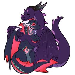  blue_body closed_eyes dragon fin horn hug hugging_another membrane_(anatomy) membranous_wings mythological_creature mythological_scalie mythology purple_body scales scalie sitting symrea telegram_sticker wings 