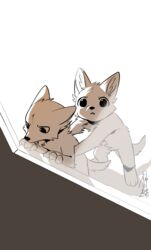  2018 absurd_res akiya-kamikawa ambiguous_gender anthro canid canine claws daww duo fox hi_res looking_at_viewer mammal tuft young young_anthro 