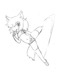  animal_ears camel_(dansen) female female kicking midriff monochrome navel open_mouth sachiho solo tail 