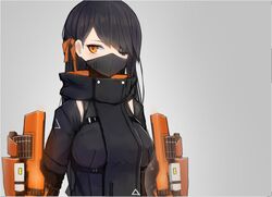  alternate_hair_length alternate_hairstyle bow commentary_request cyberpunk cyborg eyepatch female hairbow long_hair looking_at_viewer mask mecha_musume mechanical_arms mihato_senba mouth_mask original slit_pupils solo sumi_elias 