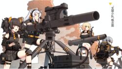  4girls anti-tank_missile assault_rifle bgm-71_(girls&#039;_frontline) bike_shorts bike_shorts_under_skirt binoculars black_shorts breasts brick_wall broken_wall cable chinese_text cleavage cleavage_cutout clothing_cutout czech_hedgehog girls&#039;_frontline gloves gun headset highres holding holding_gun holding_weapon knee_pads lossy-lossless m4_carbine military_operator multiple_girls official_art pleated_skirt reloading rifle shorts shorts_under_skirt skirt socks terras tow_atgm translation_request tripod unworn_headwear weapon 