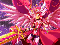  armor bad_id bad_pixiv_id battle_spirits battle_spirits:_sword_eyes belt crossover cure_happy female fusion head_wings hoshizora_miyuki jewelry kamen_rider kamen_rider_wizard_(series) long_hair pegasus_koga pink_eyes pink_hair pink_theme precure ring ryokucha_katekin saint_seiya saint_seiya_omega smile_precure solo super_sentai sword tokumei_sentai_go-busters twintails weapon wings 