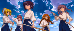  azuma_satori bamboo_blade chiba_kirino clouds kawazoe_tamaki kuwahara_sayako miyazaki_miyako ueda_youichi 