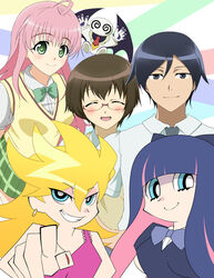  4girls character_request crossover glasses multiple_girls ore_no_imouto_ga_konna_ni_kawaii_wake_ga_nai panty_&amp;_stocking_with_garterbelt panty_(character) panty_(psg) road_(artist) smile stocking_(character) stocking_(psg) to_love-ru toloveru 