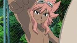  armpit chest dark_skin goggles inazuma_eleven male pink_hair point screenshot solo surfboard tsunami_jousuke 